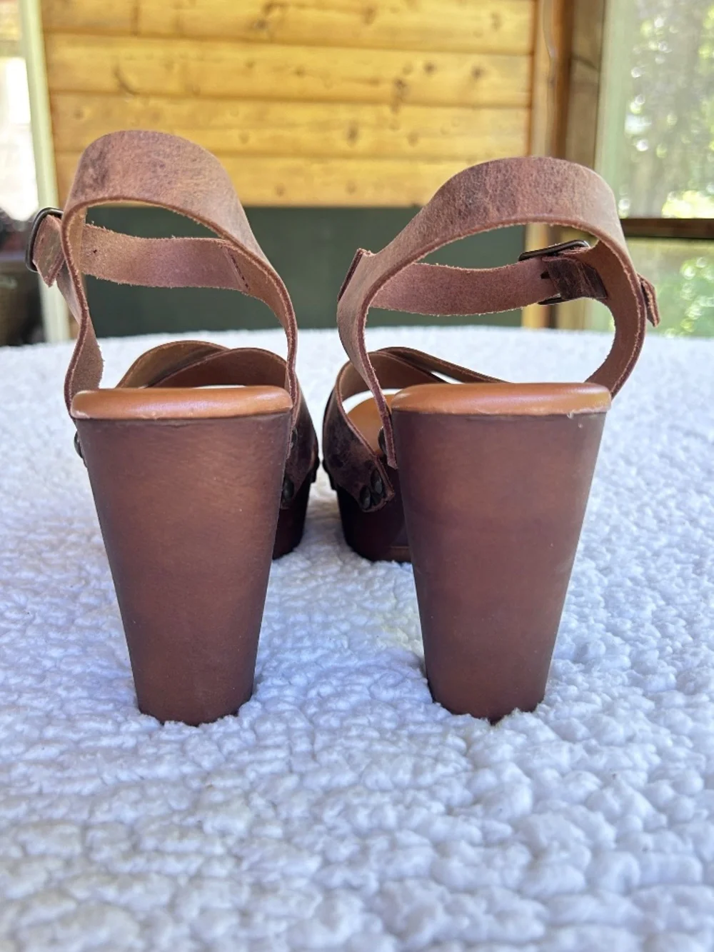 Brown Leather Boho Platform Clog Sandals Heels EU 38/US 8.5-9